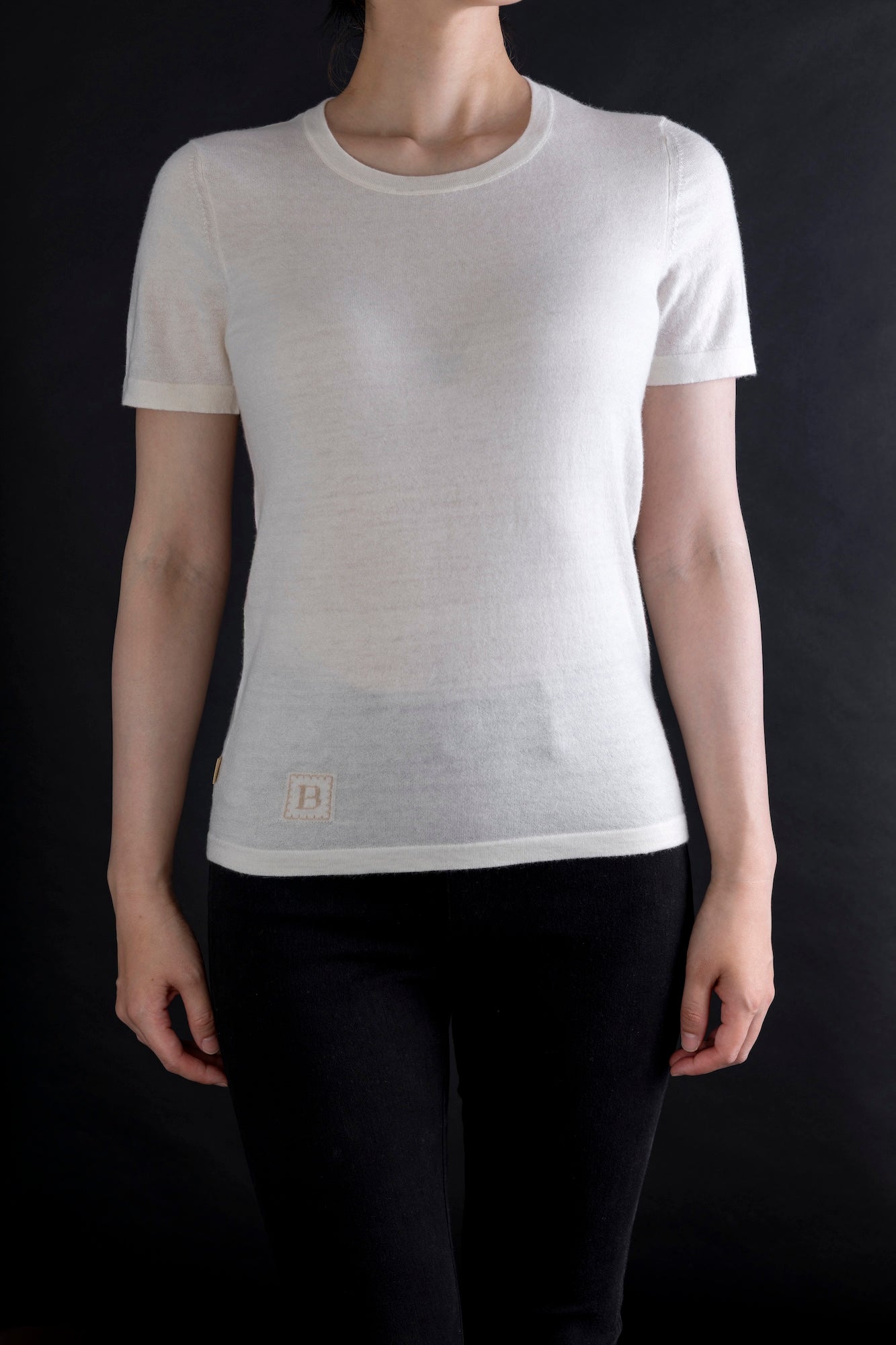 Cashmere V-neck T-shirt / White (01)
