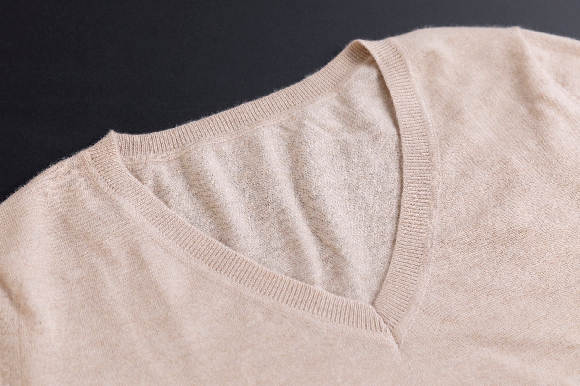 カシミヤ Vネック フィット Tシャツ / ベージュ
