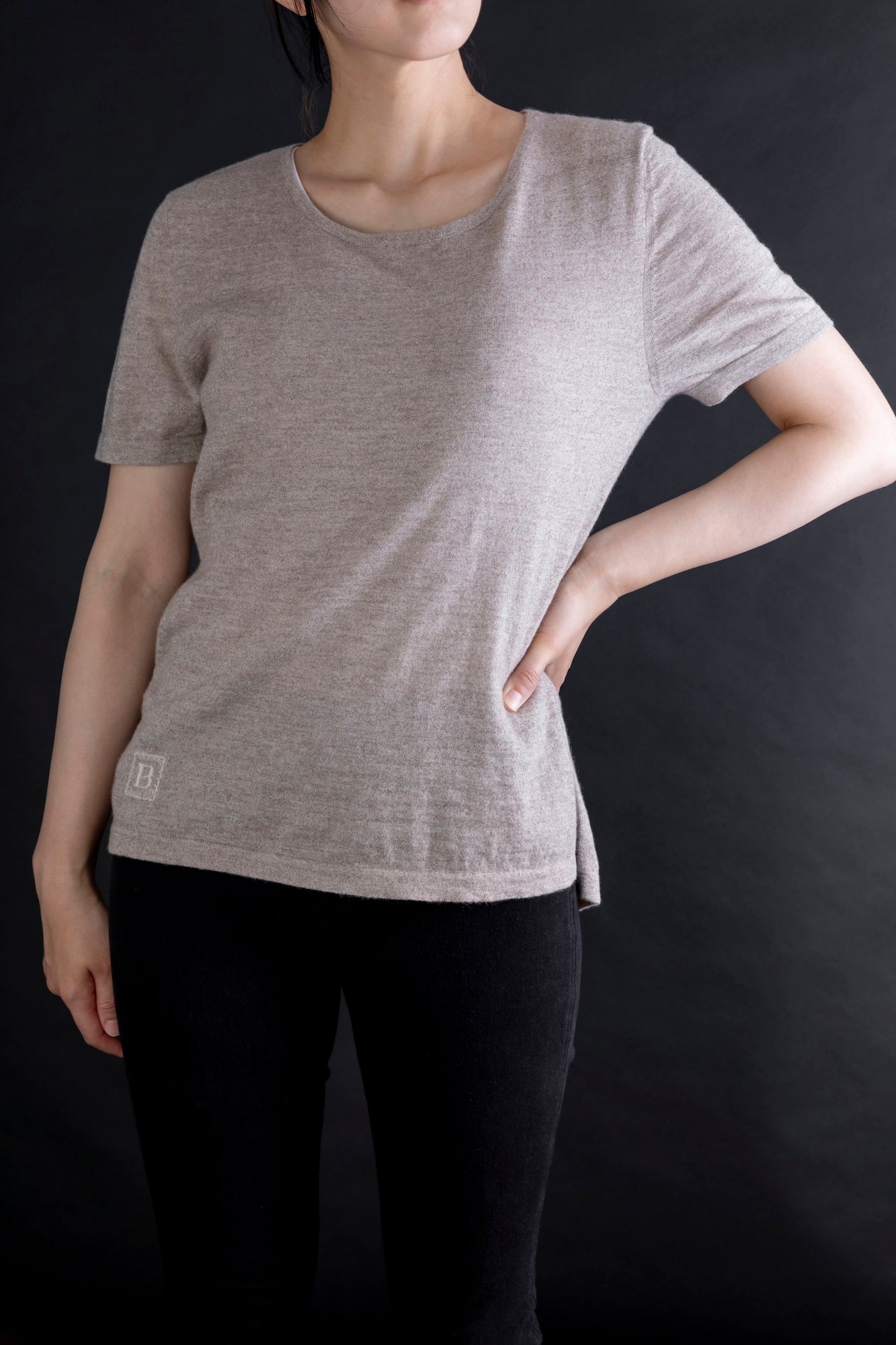カシミヤ ラウンドヘム ワイドネック Tシャツ / ウォームグレー
