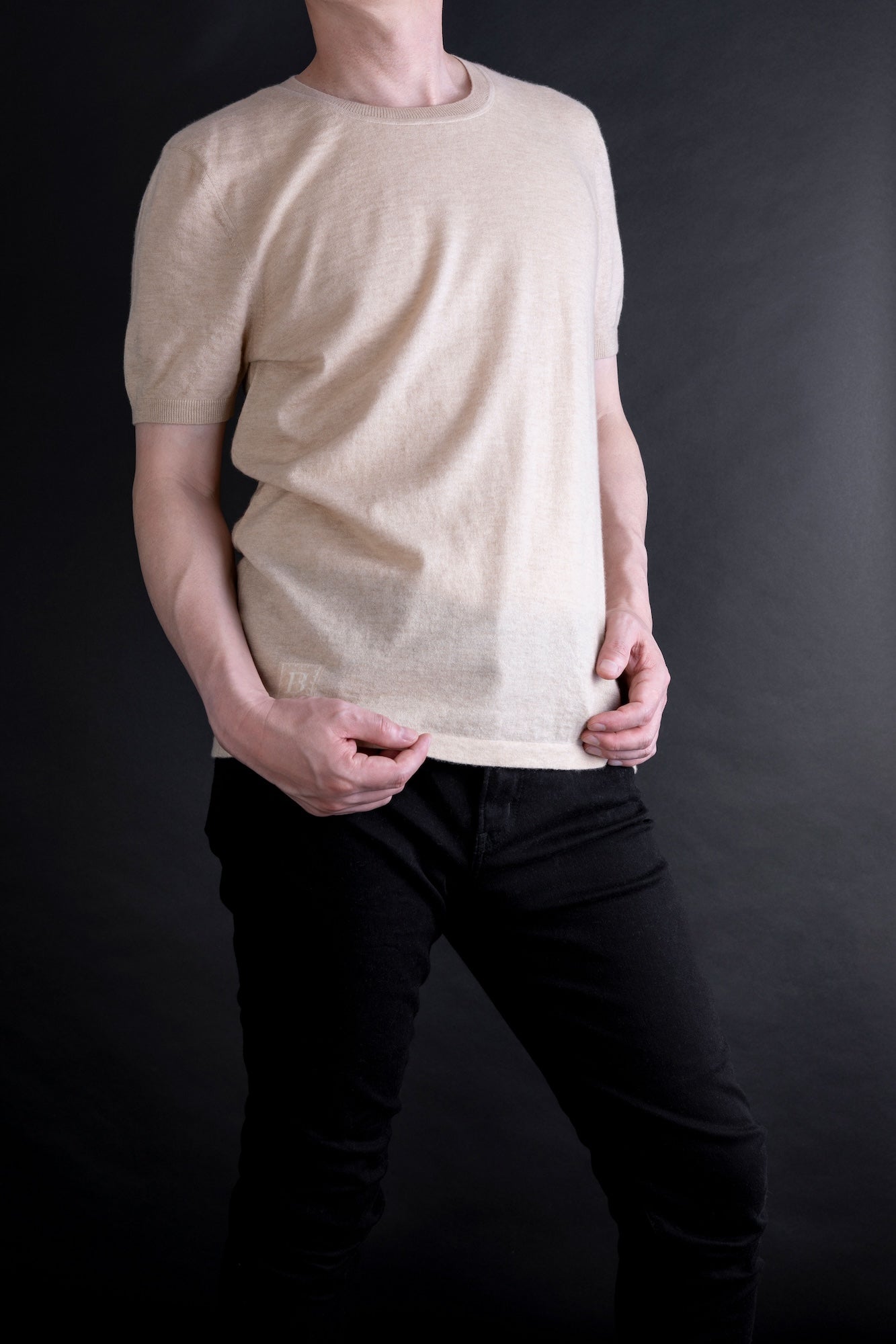 カシミヤ ベーシック リブTシャツ / ホワイトベージュ