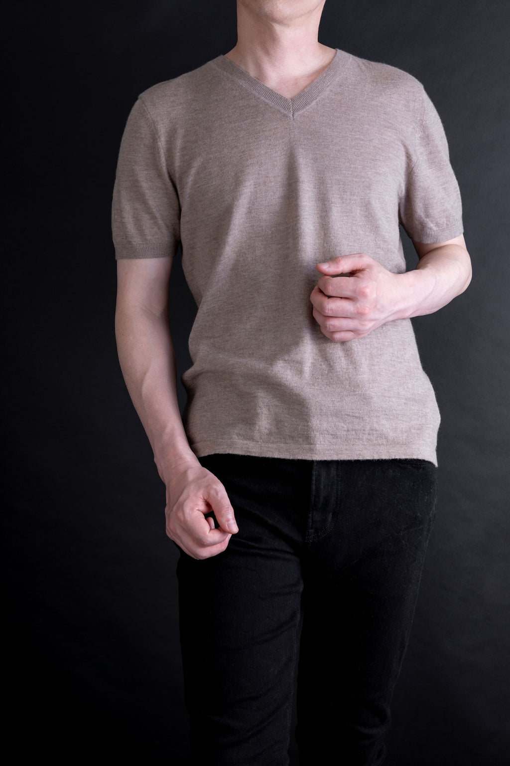 カシミヤ Vネック Tシャツ / ホワイトベージュ