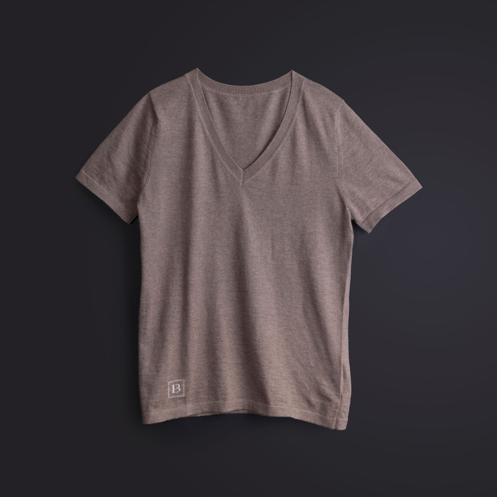 カシミヤ Vネック フィットTシャツ / ブラウン