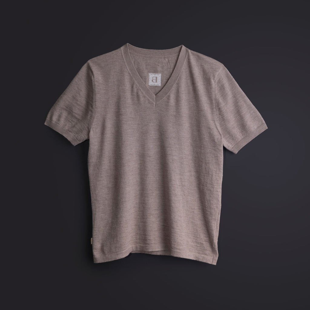 カシミヤ Vネック Tシャツ / ライトブラウン