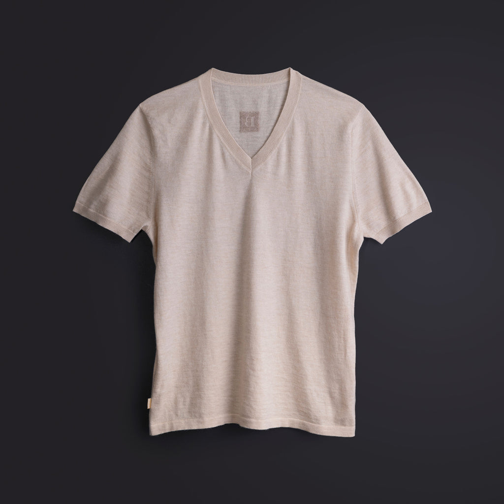 カシミヤ Vネック Tシャツ / ホワイトベージュ