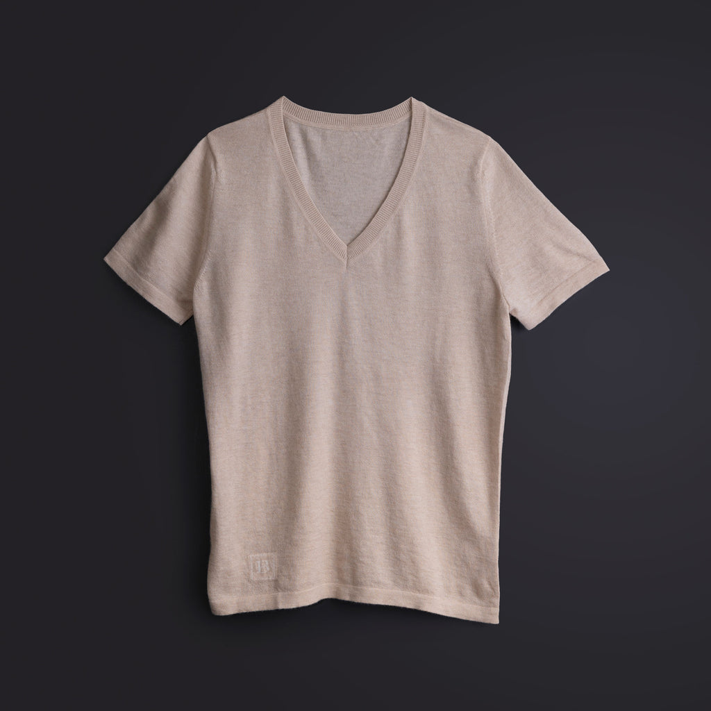 カシミヤ Vネック フィット Tシャツ / ベージュ