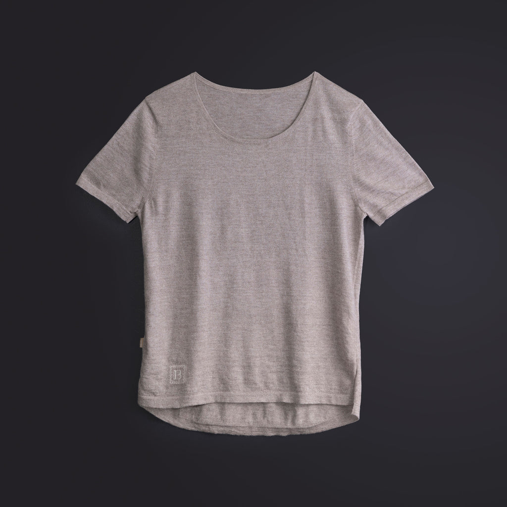 カシミヤ ラウンドヘム ワイドネック Tシャツ / ウォームグレー