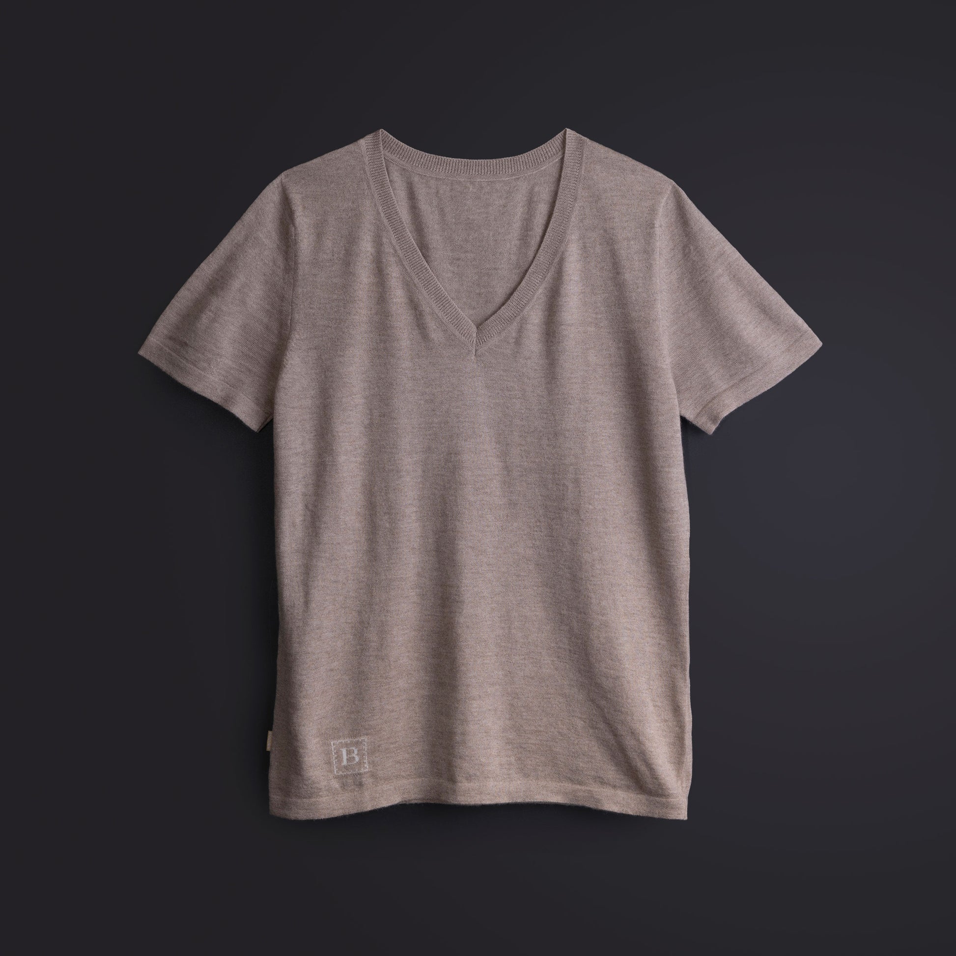 カシミヤ Vネック フィット Tシャツ / サンド